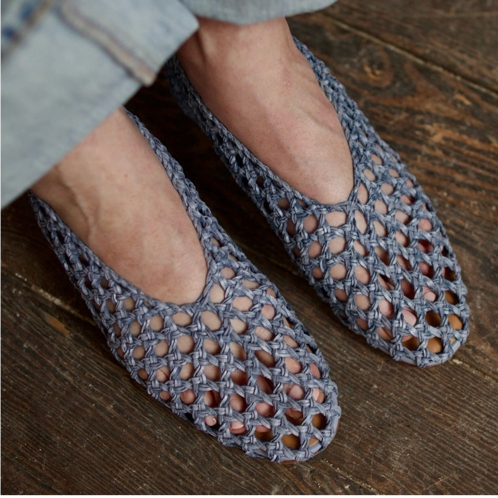 Mansur Gavriel Light Blue Woven Flat Loafer - Picture 2 of 4